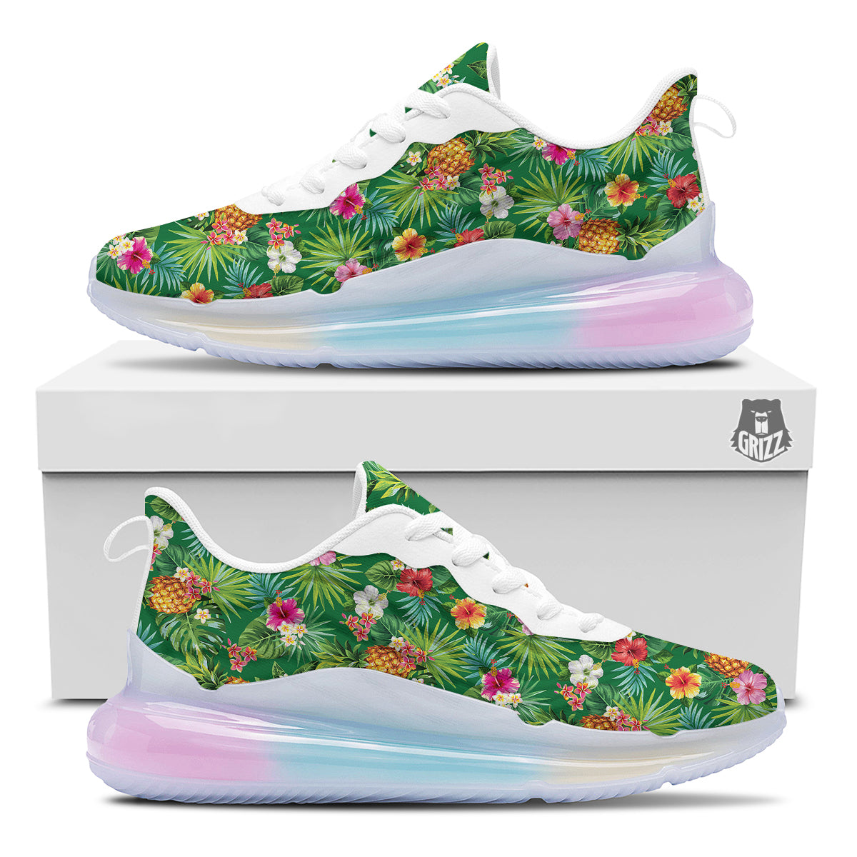 Pineapple Aloha Hibiscus Print Pattern Running Sneakers-grizzshop