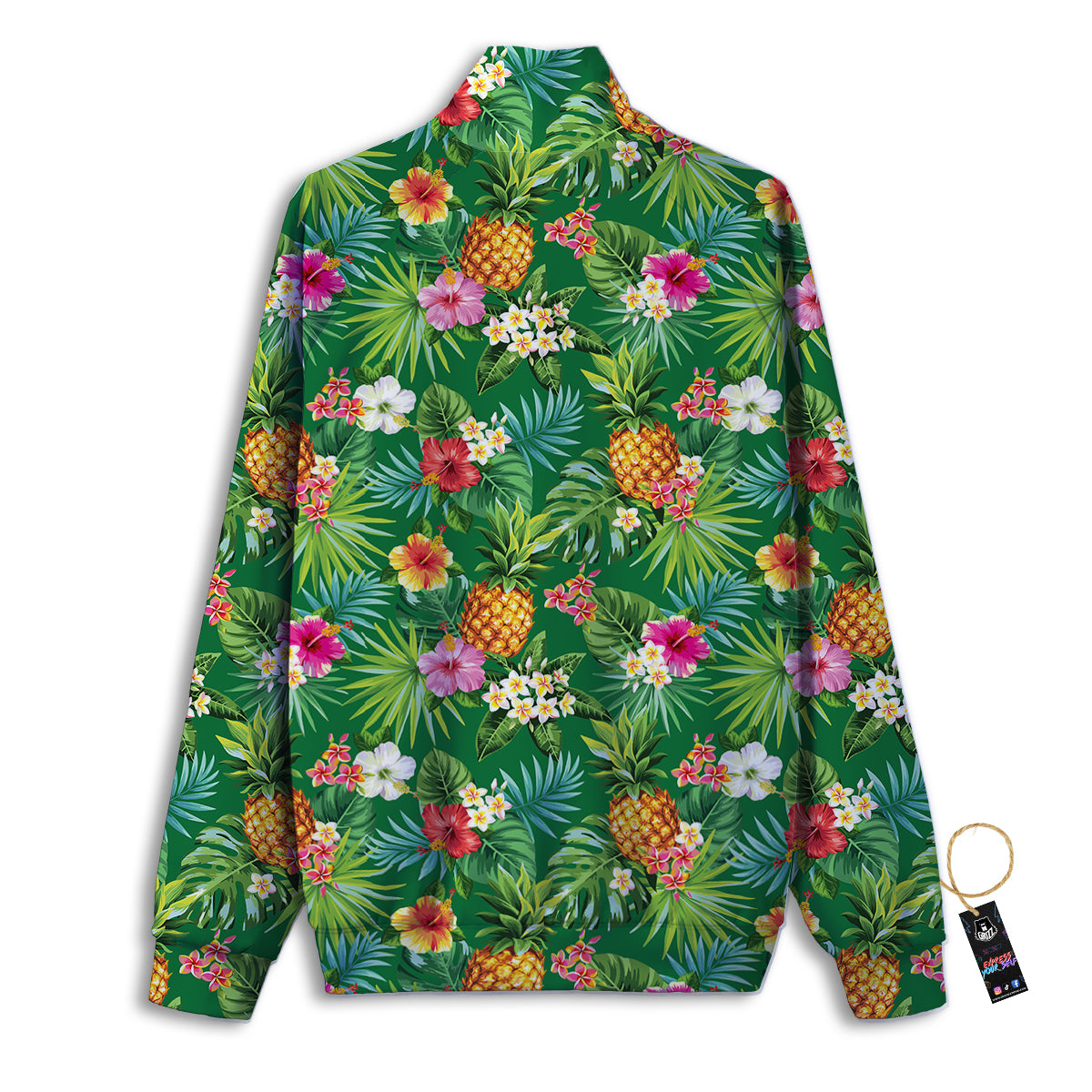 Pineapple Aloha Hibiscus Print Pattern Track Jacket-grizzshop