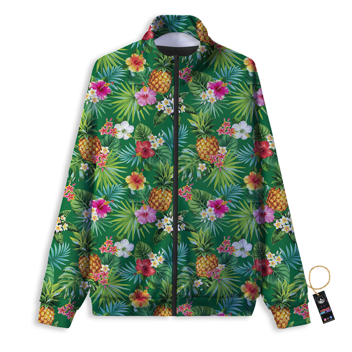 Pineapple Aloha Hibiscus Print Pattern Track Jacket-grizzshop