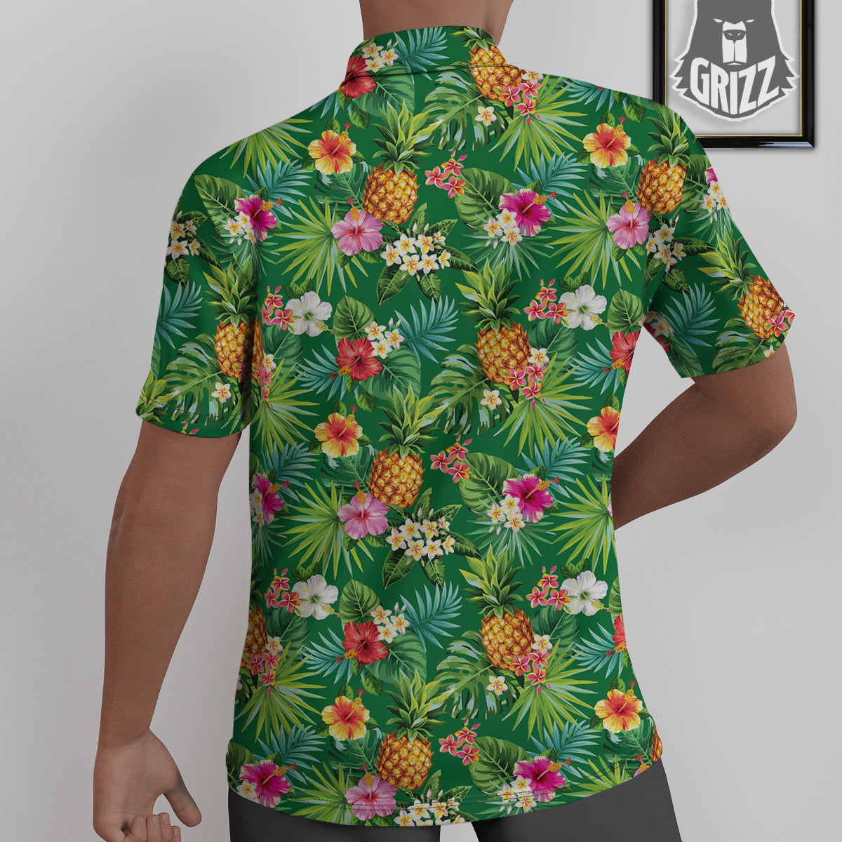 Pineapple Aloha Hibiscus Print Pattern Untucked Shirts-grizzshop