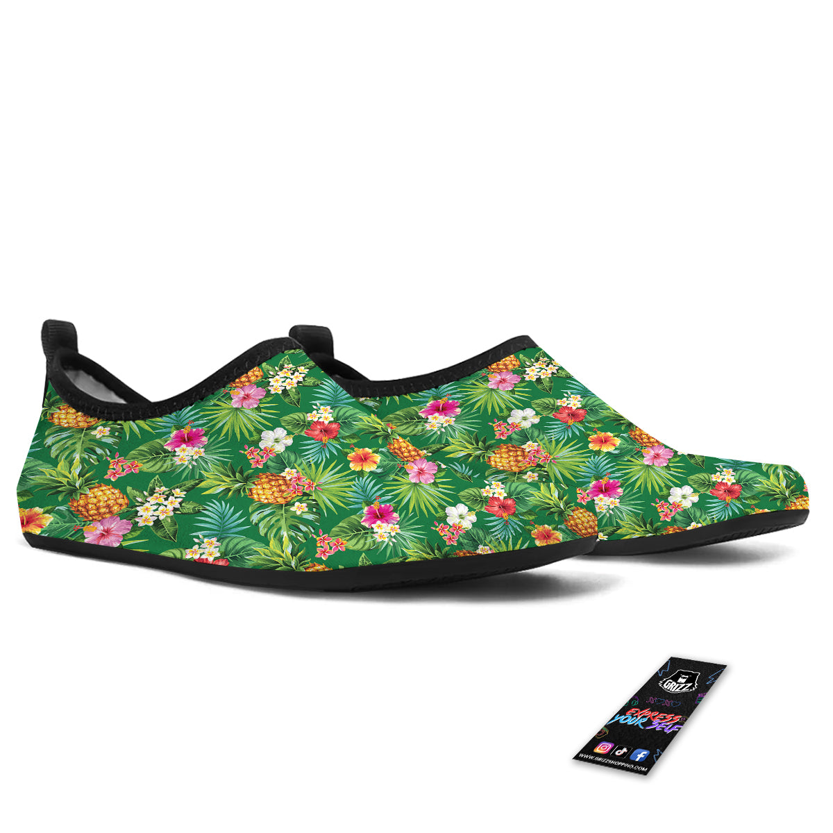 Pineapple Aloha Hibiscus Print Pattern Water Shoes-grizzshop