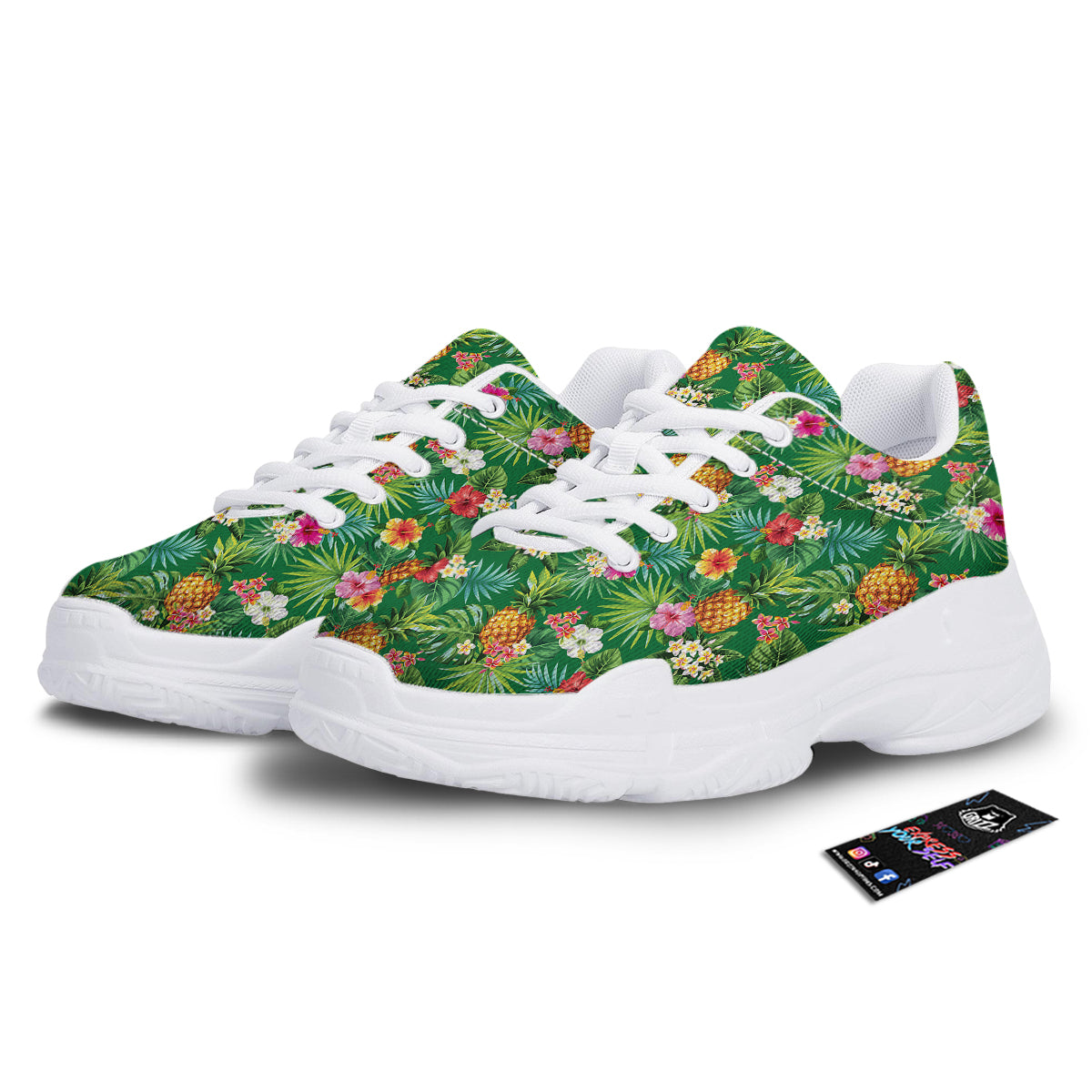 Pineapple Aloha Hibiscus Print Pattern White Chunky Shoes-grizzshop