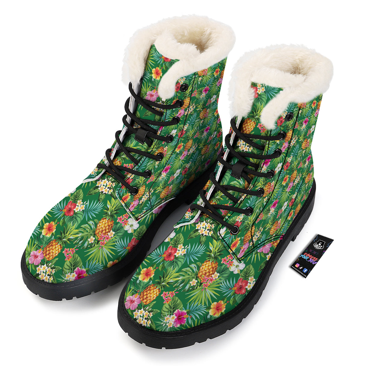 Pineapple Aloha Hibiscus Print Pattern Winter Boots-grizzshop