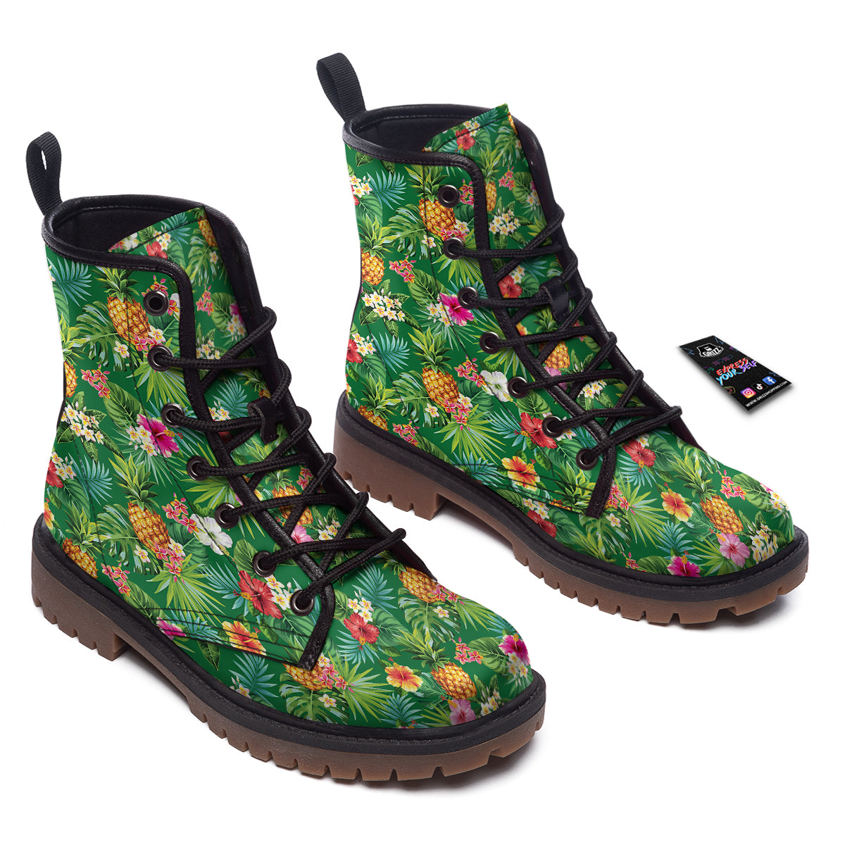 Pineapple Aloha Hibiscus Print Pattern Work Boots-grizzshop