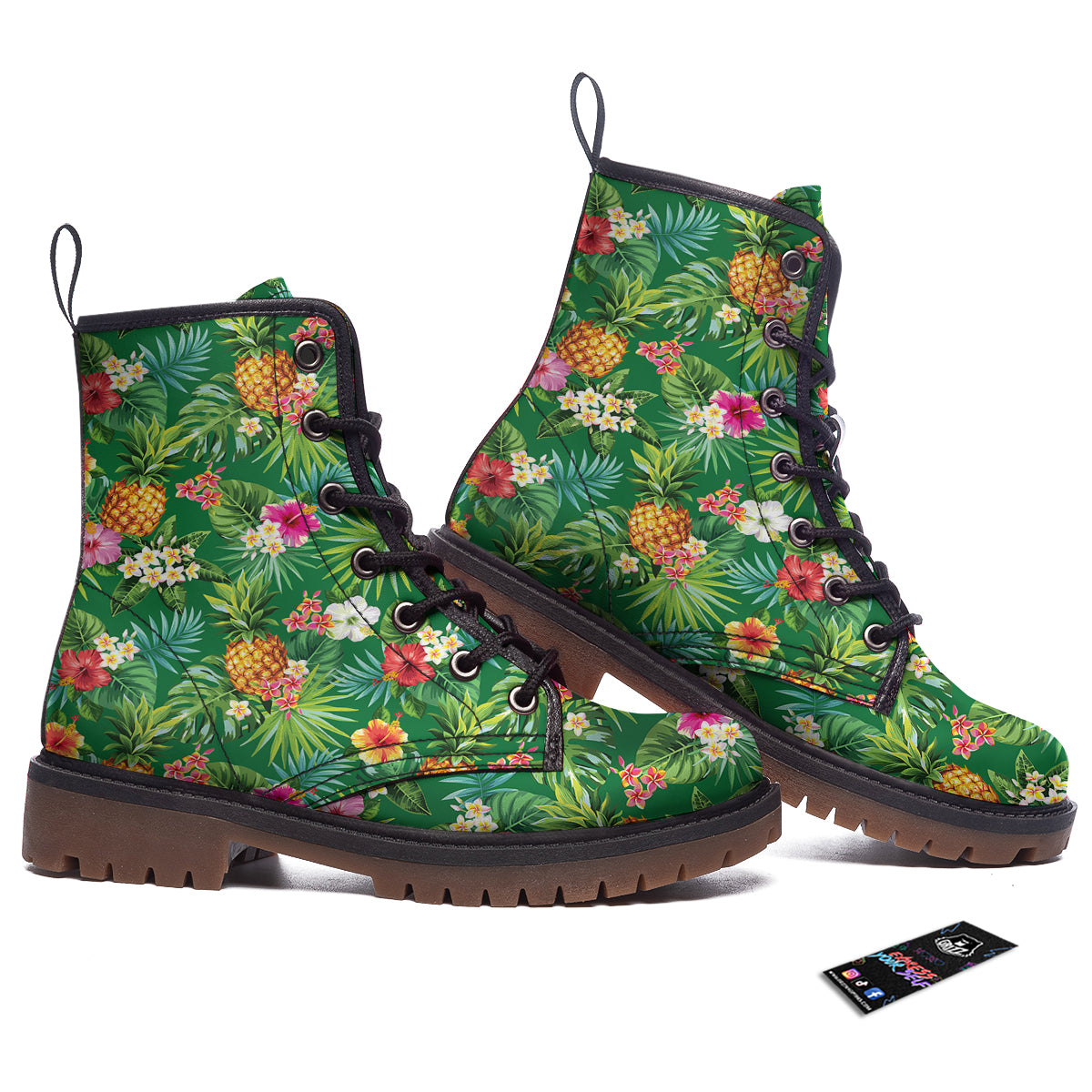 Pineapple Aloha Hibiscus Print Pattern Work Boots-grizzshop