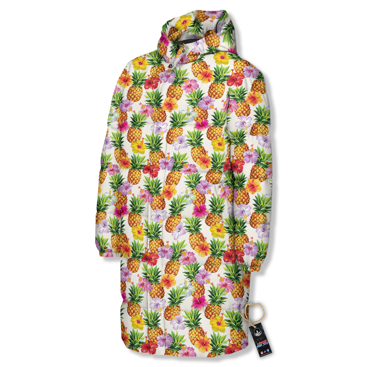 Pineapple Aloha Summer Print Pattern Long Down Jacket-grizzshop