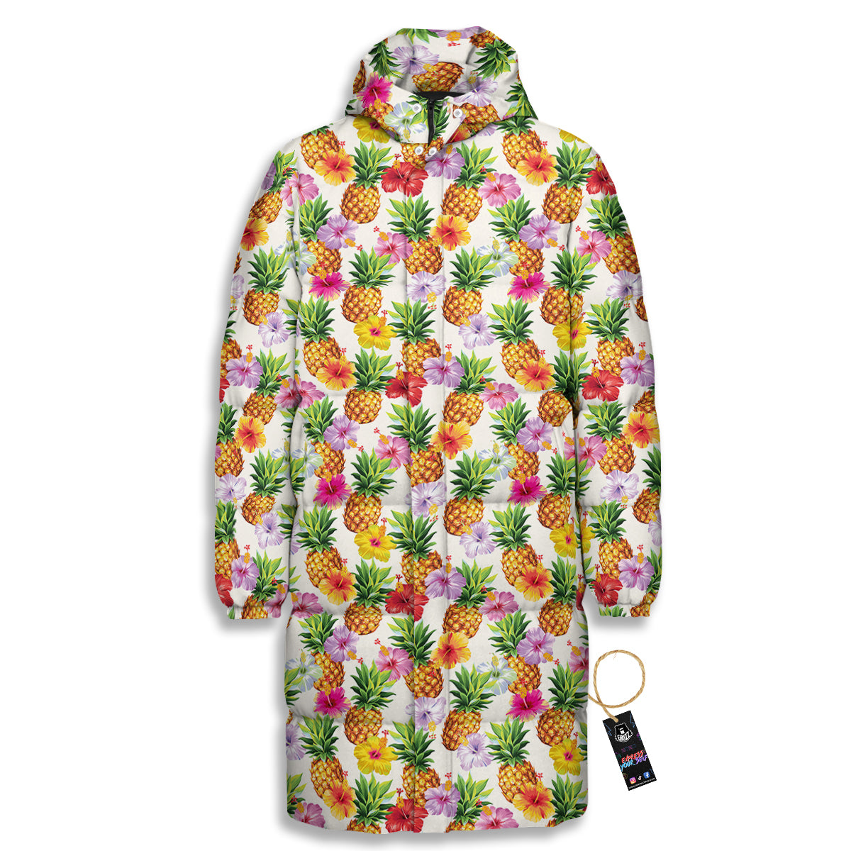 Pineapple Aloha Summer Print Pattern Long Down Jacket-grizzshop