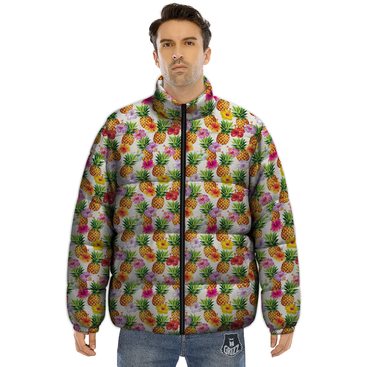 Pineapple Aloha Summer Print Pattern Puffer Jacket-grizzshop