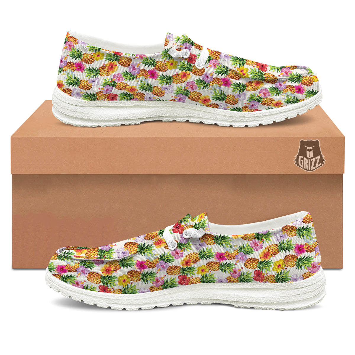 Pineapple Aloha Summer Print Pattern White Loafers-grizzshop