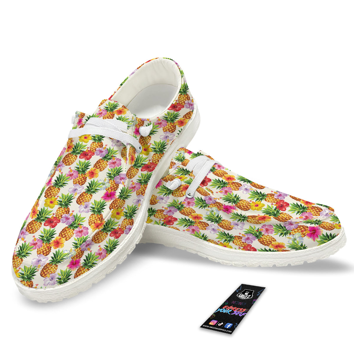 Pineapple Aloha Summer Print Pattern White Loafers-grizzshop