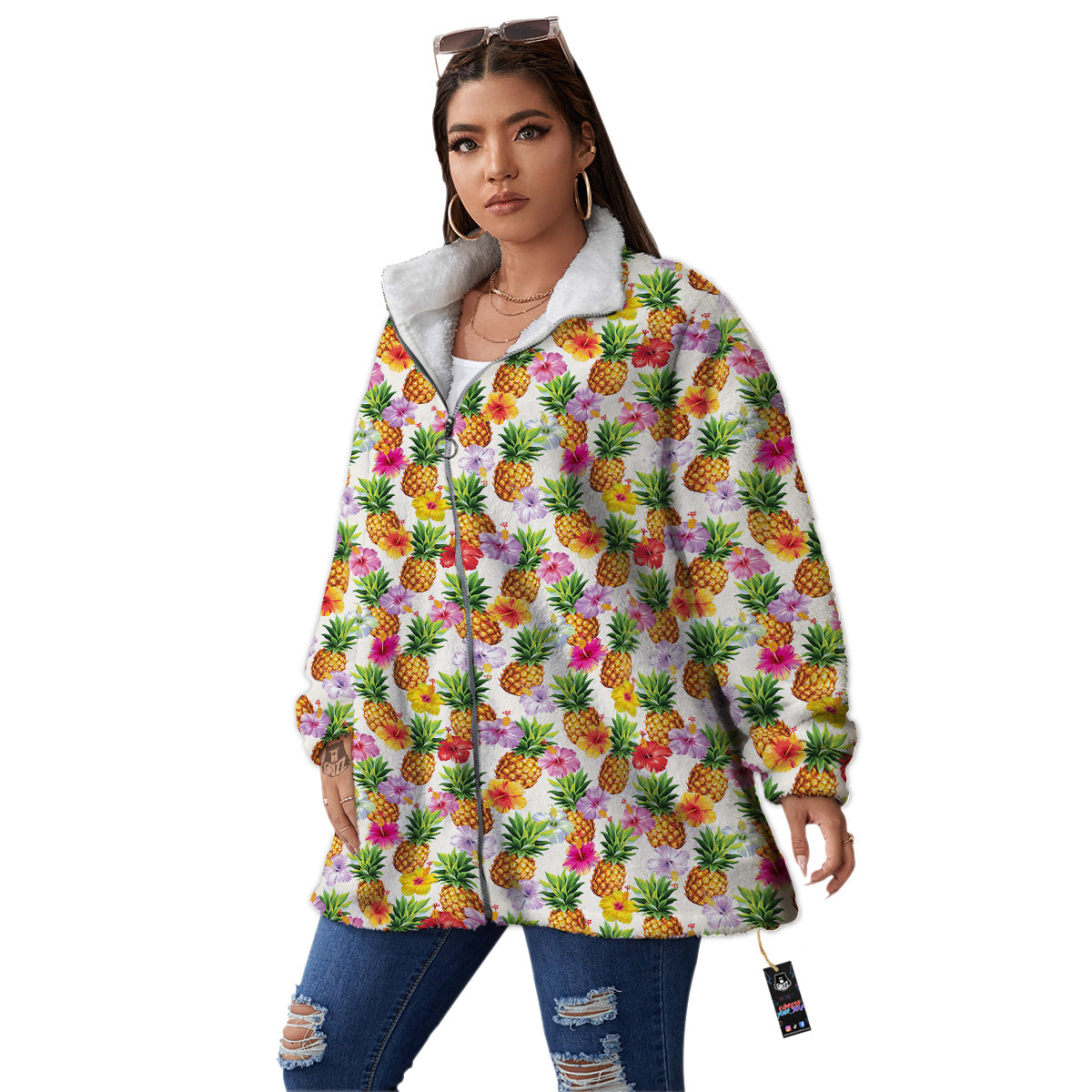 Pineapple Aloha Summer Print Pattern Women's Sherpa Jacket-grizzshop