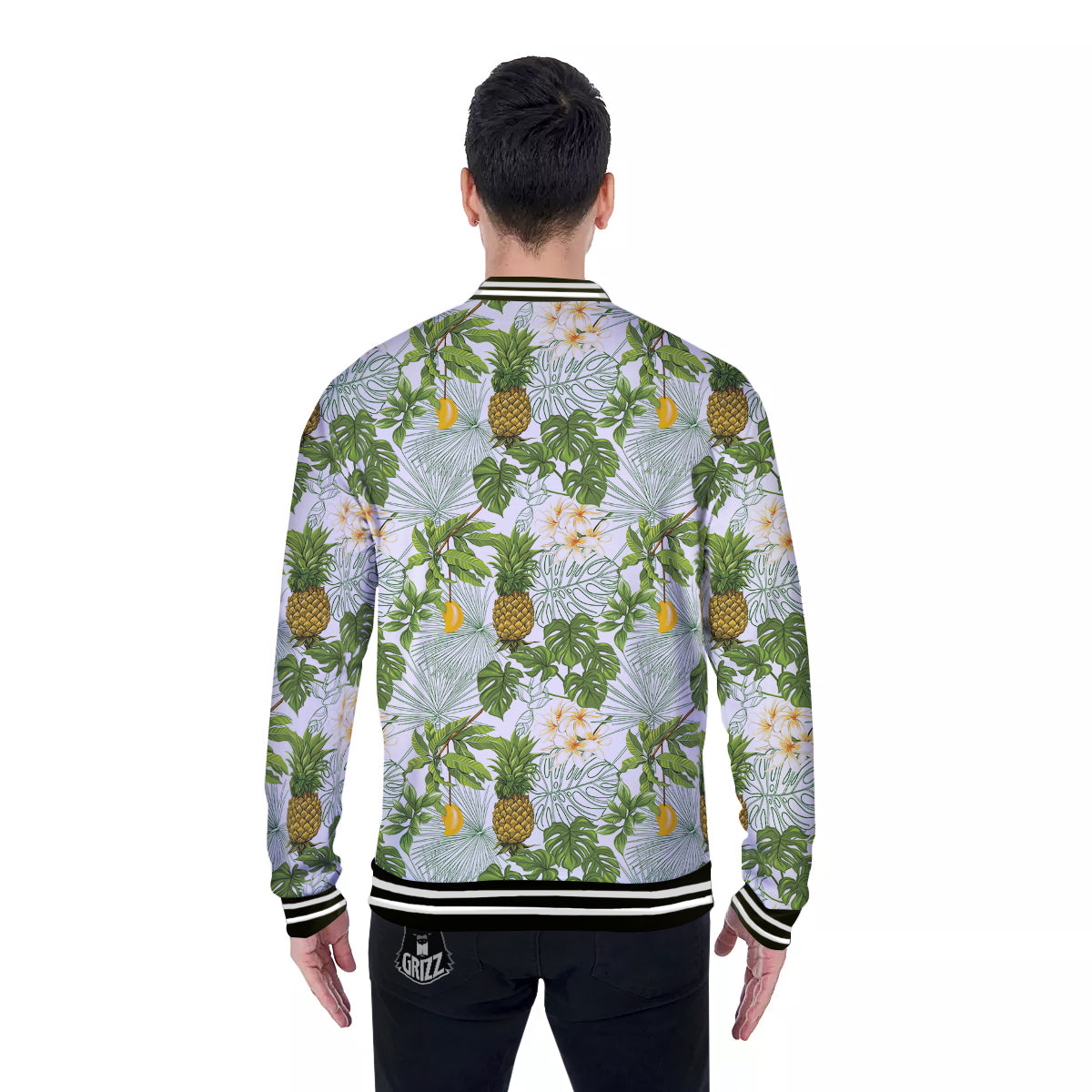 Pineapple Aloha White Print Pattern Baseball Jacket-grizzshop