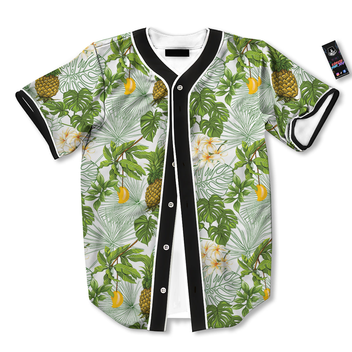 Pineapple Aloha White Print Pattern Baseball Jersey-grizzshop