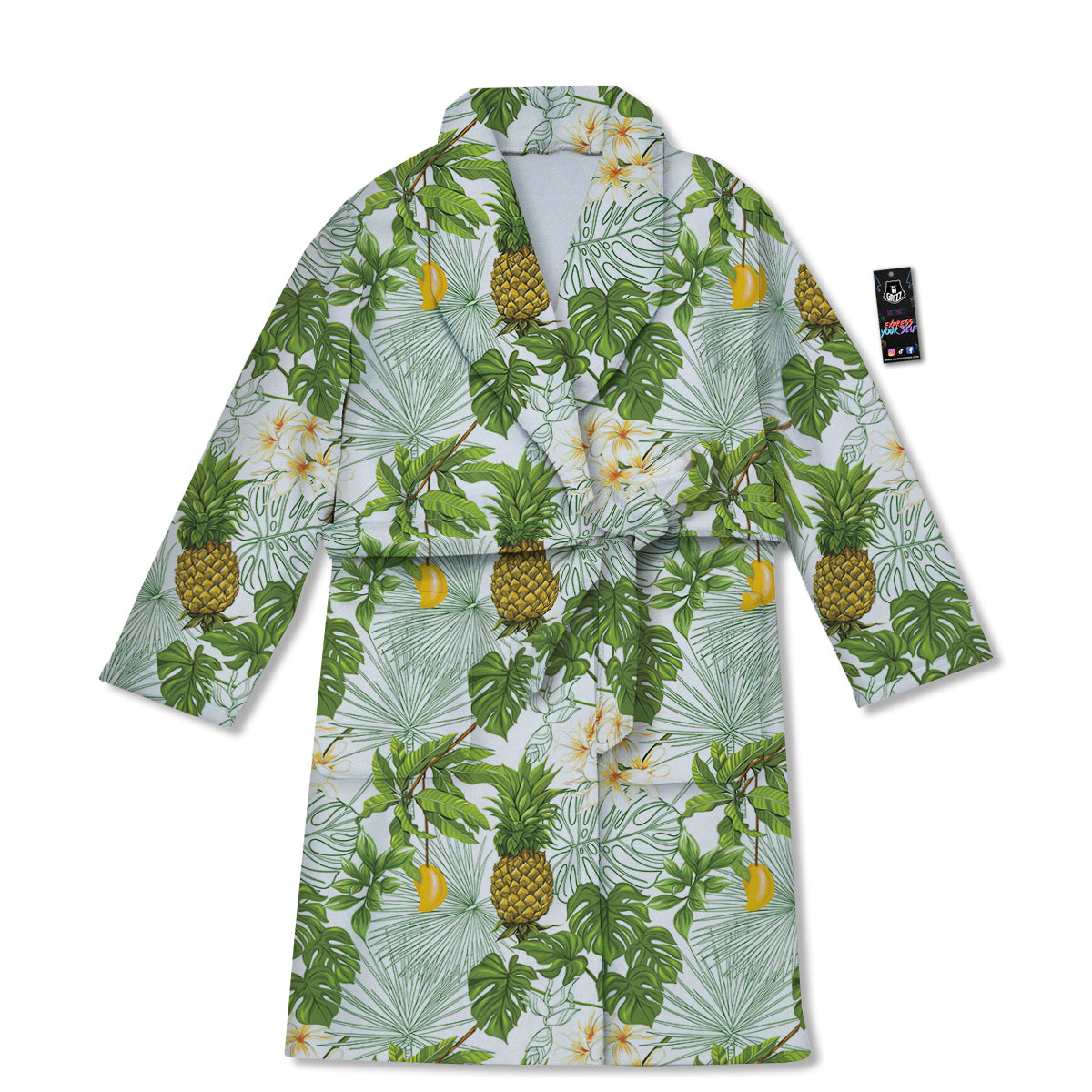 Pineapple Aloha White Print Pattern Bathrobe-grizzshop