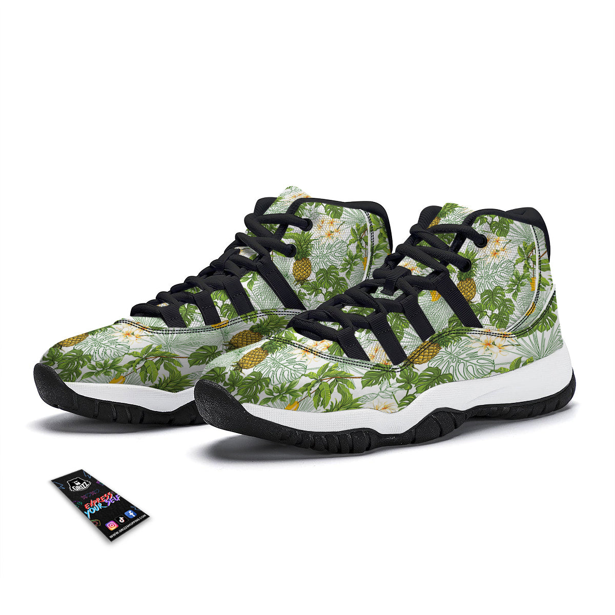 Pineapple Aloha White Print Pattern Black Bball Shoes-grizzshop