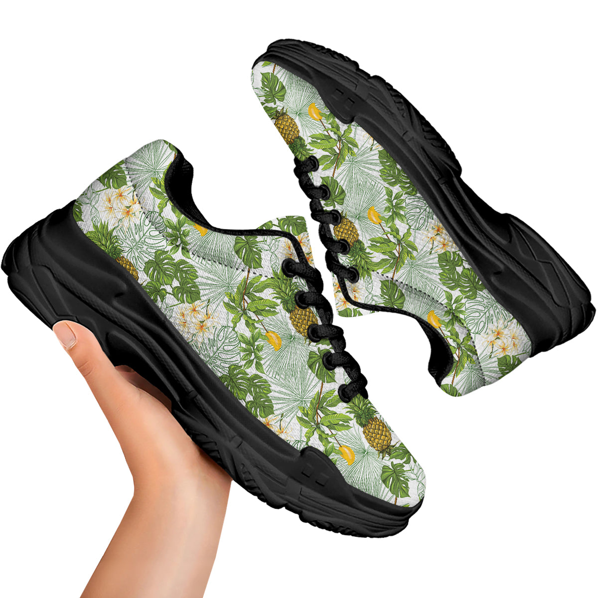 Pineapple Aloha White Print Pattern Black Chunky Shoes-grizzshop