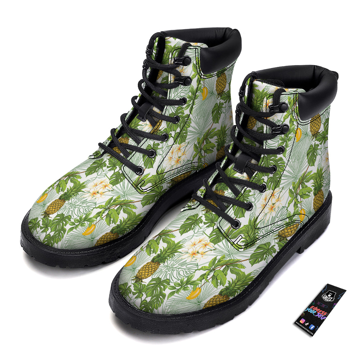 Pineapple Aloha White Print Pattern Boots-grizzshop