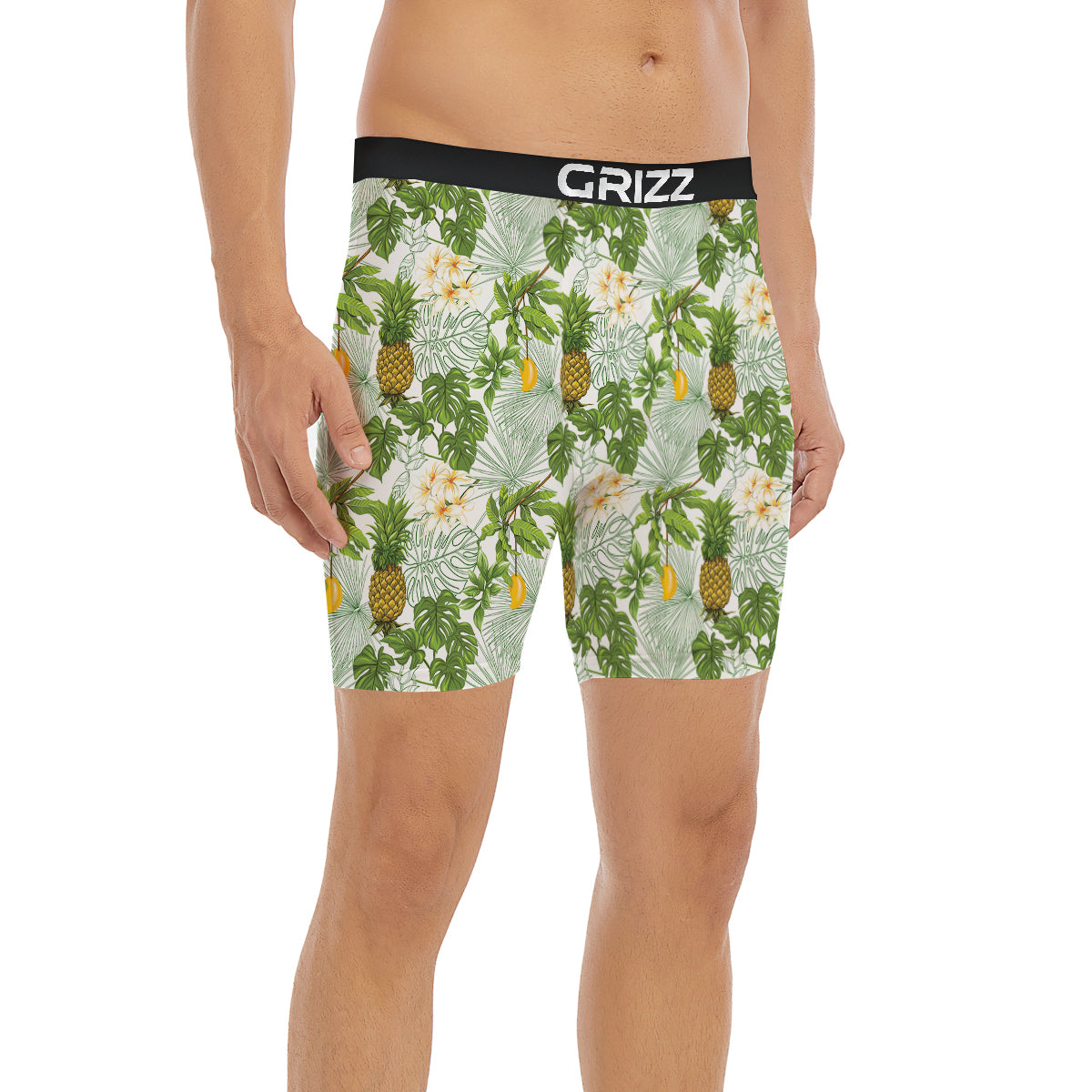 Pineapple Aloha White Print Pattern Boxer Briefs-grizzshop