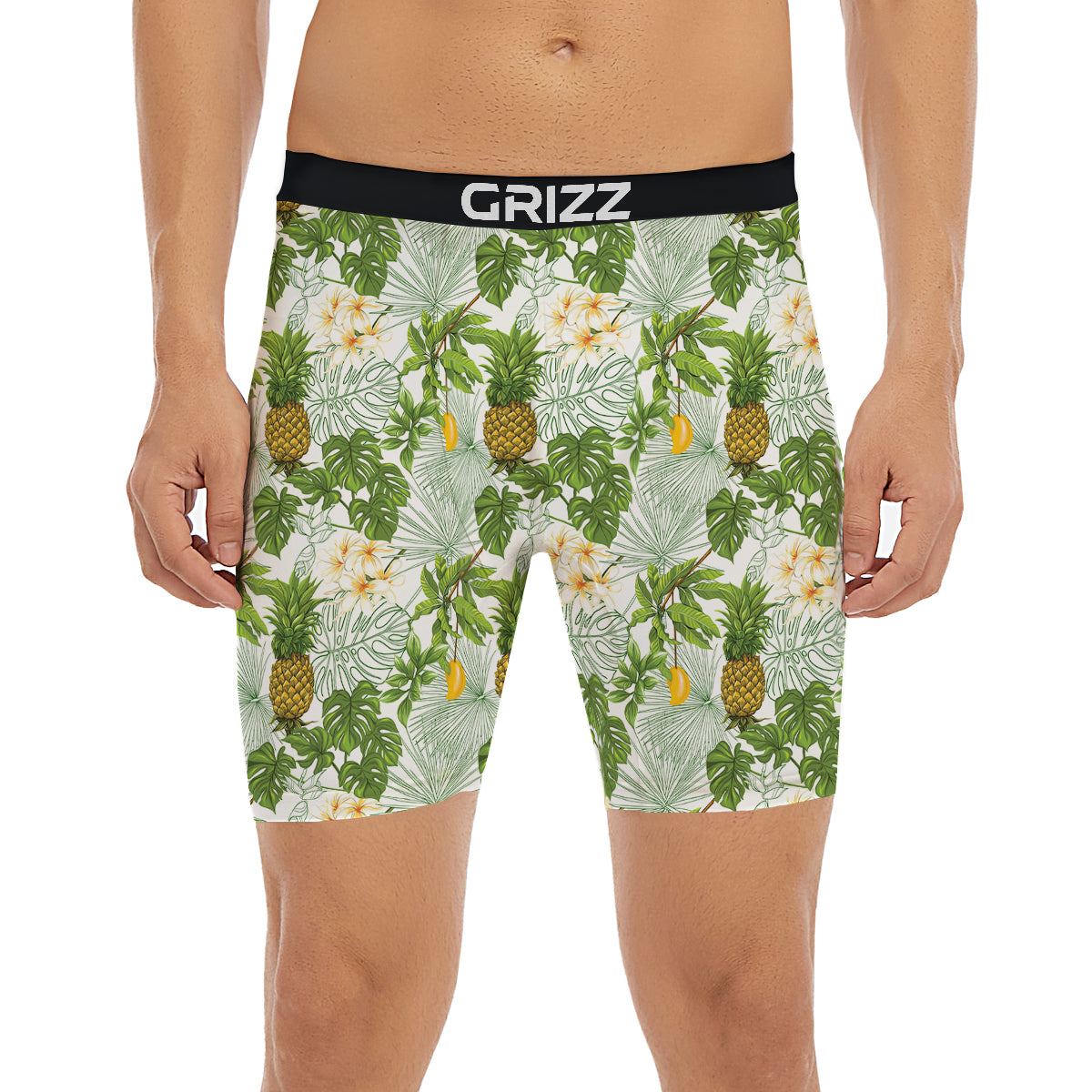 Pineapple Aloha White Print Pattern Boxer Briefs-grizzshop