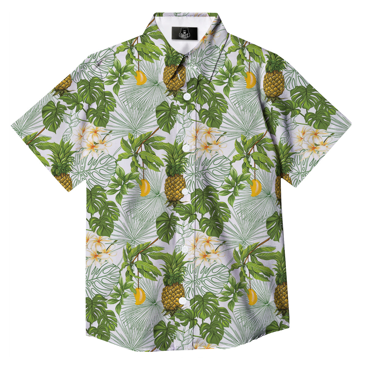 Pineapple Aloha White Print Pattern Button Up Shirt-grizzshop