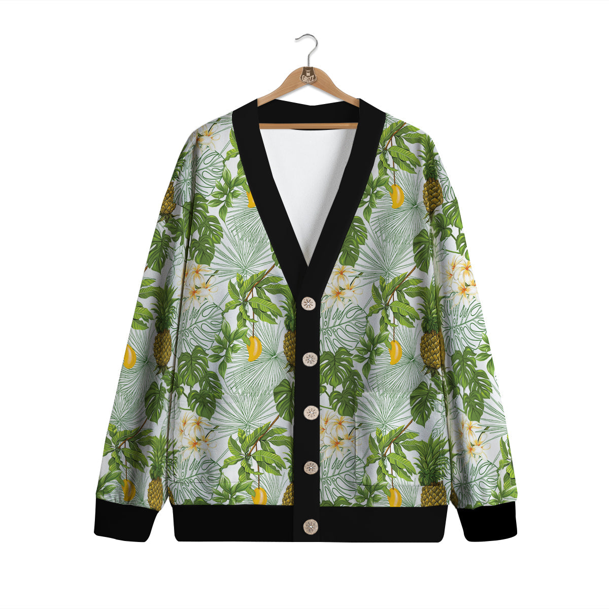 Pineapple Aloha White Print Pattern Cardigan-grizzshop