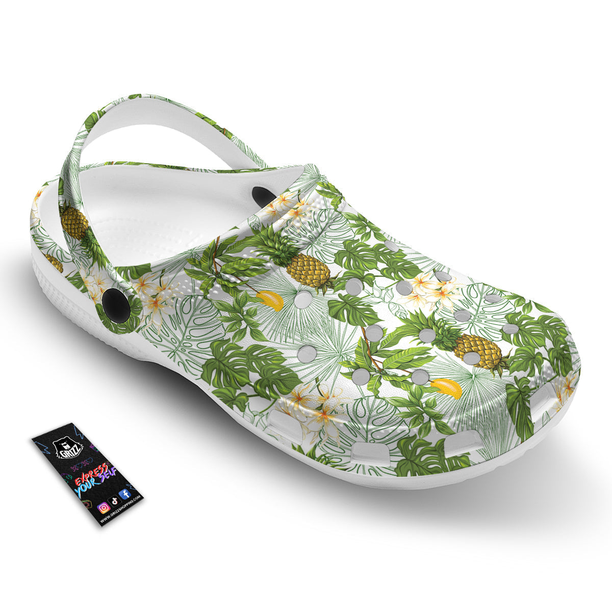 Pineapple Aloha White Print Pattern Clog-grizzshop