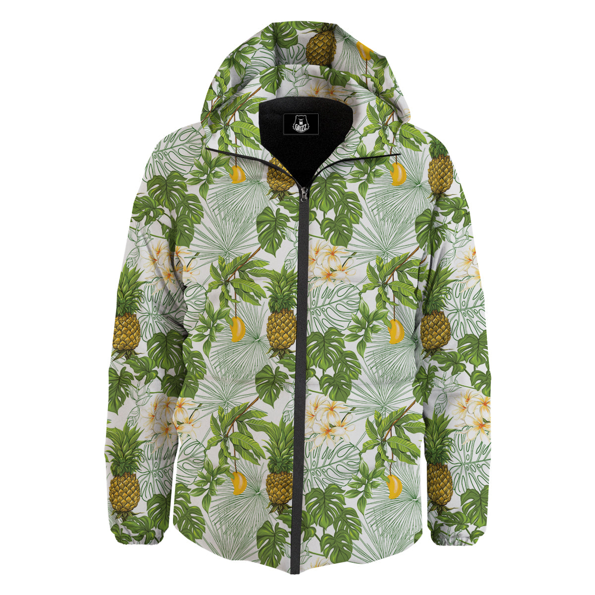Pineapple Aloha White Print Pattern Down Jacket-grizzshop