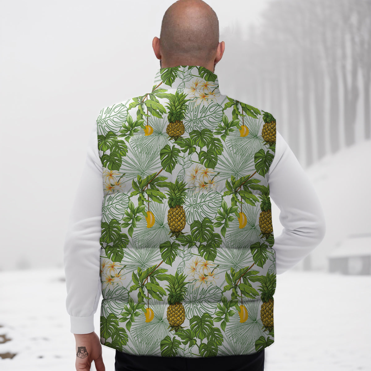 Pineapple Aloha White Print Pattern Down Vest