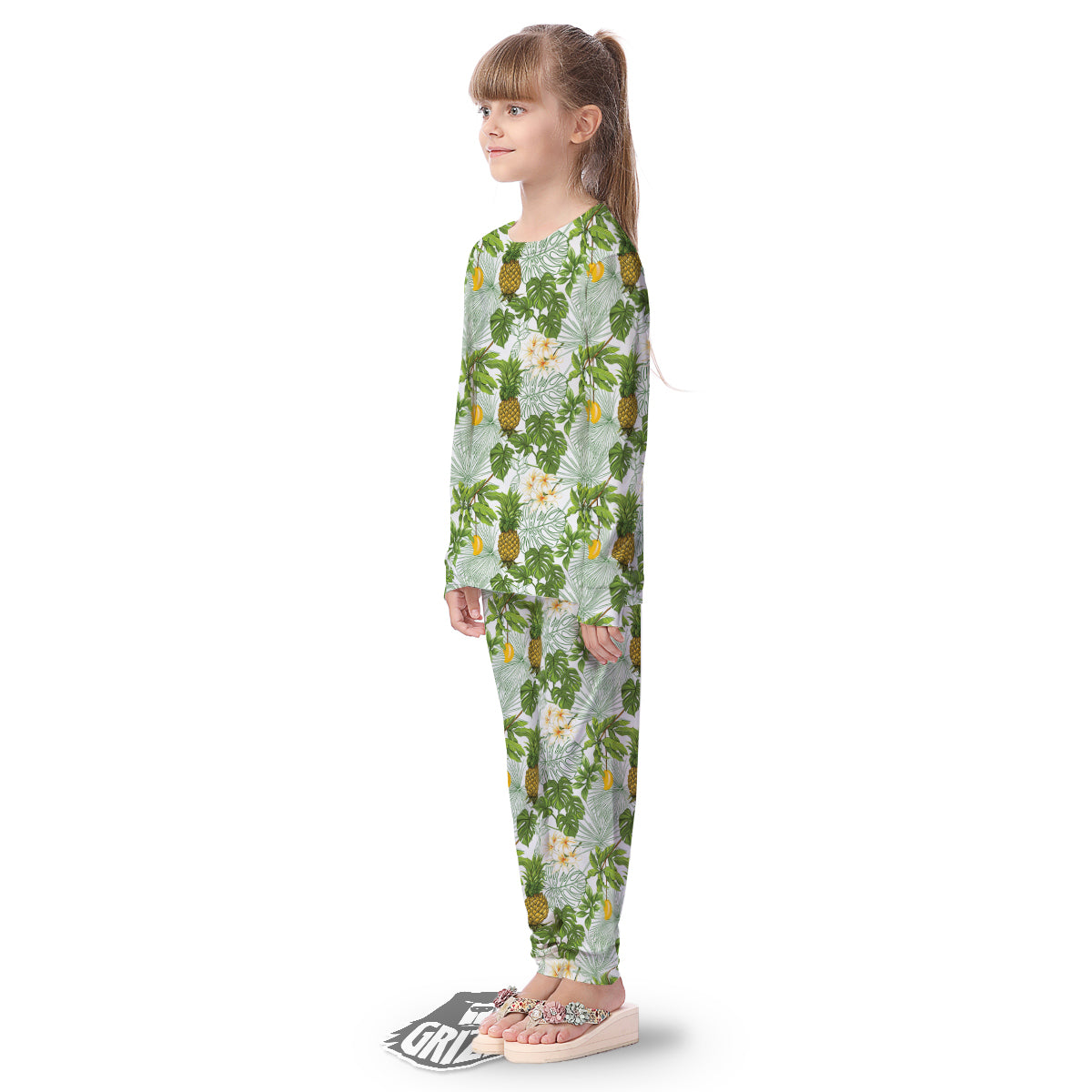 Pineapple Aloha White Print Pattern Kid's Pajamas-grizzshop