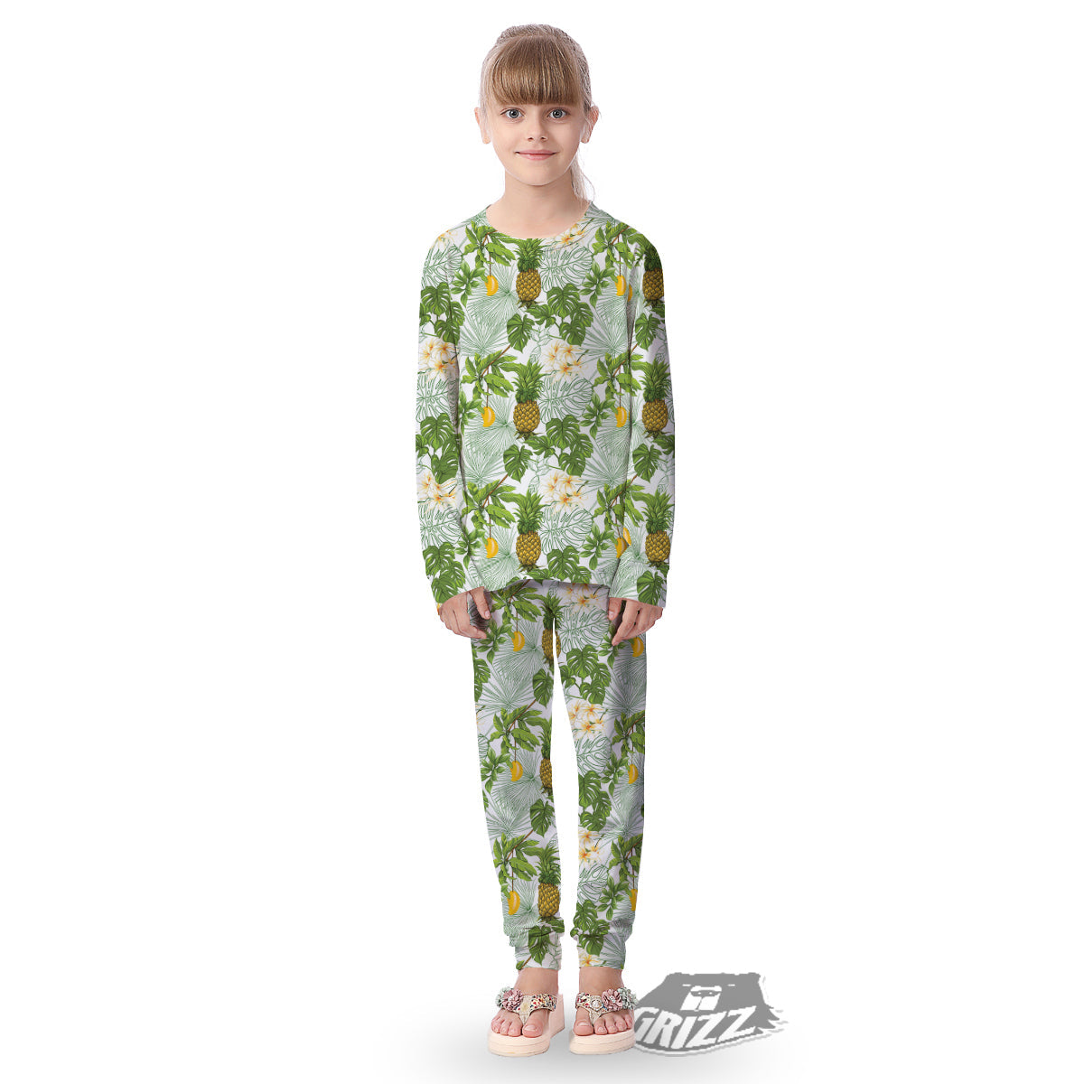 Pineapple Aloha White Print Pattern Kid's Pajamas-grizzshop