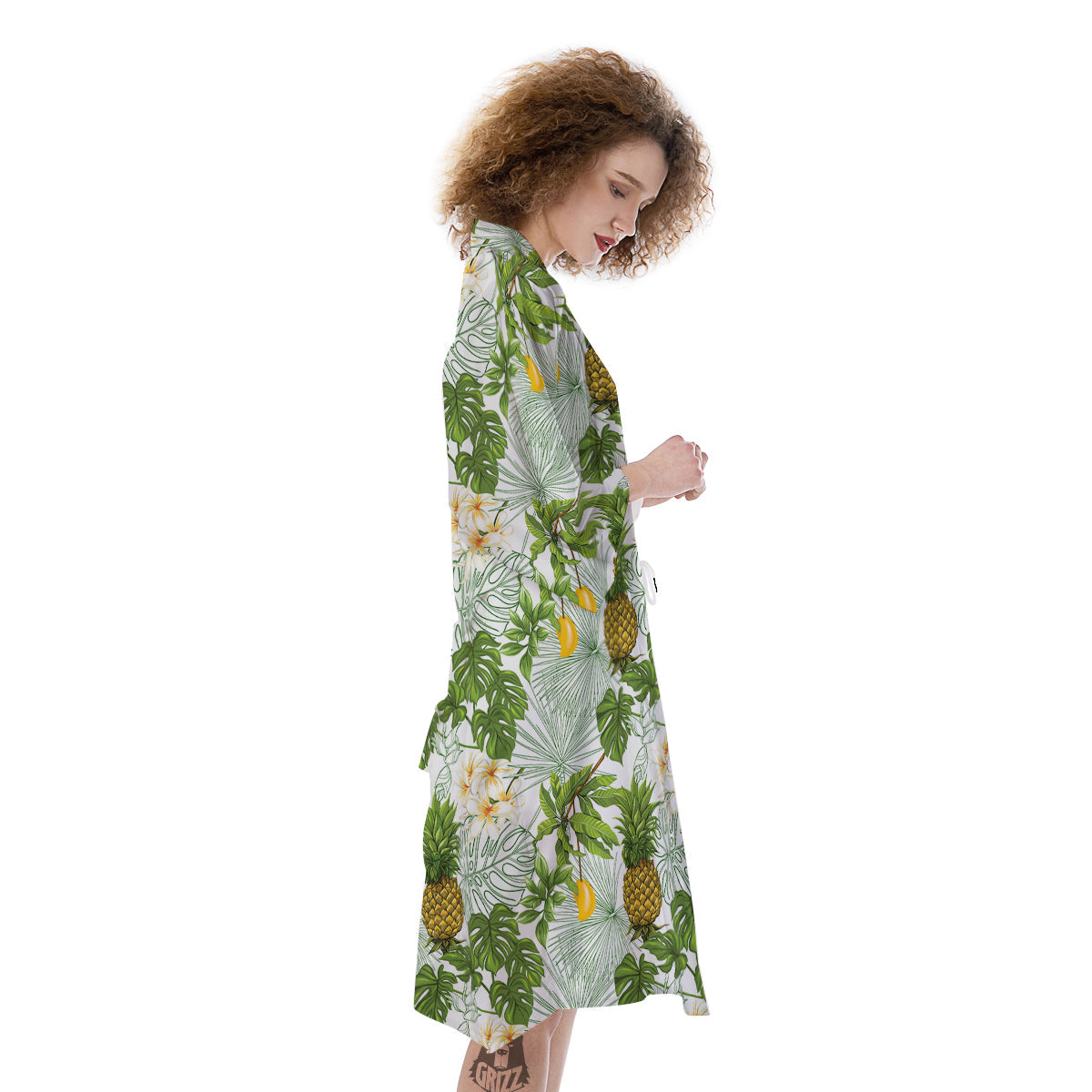 Pineapple Aloha White Print Pattern Kimono-grizzshop