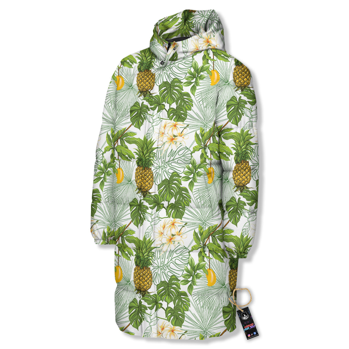 Pineapple Aloha White Print Pattern Long Down Jacket-grizzshop
