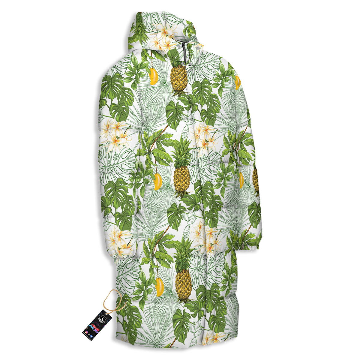 Pineapple Aloha White Print Pattern Long Down Jacket-grizzshop