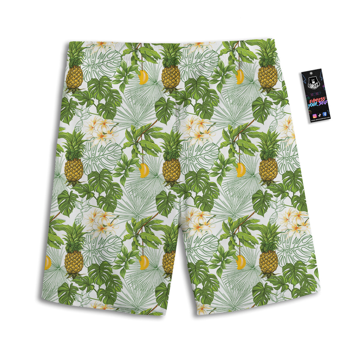Pineapple Aloha White Print Pattern Men's Athletic Shorts