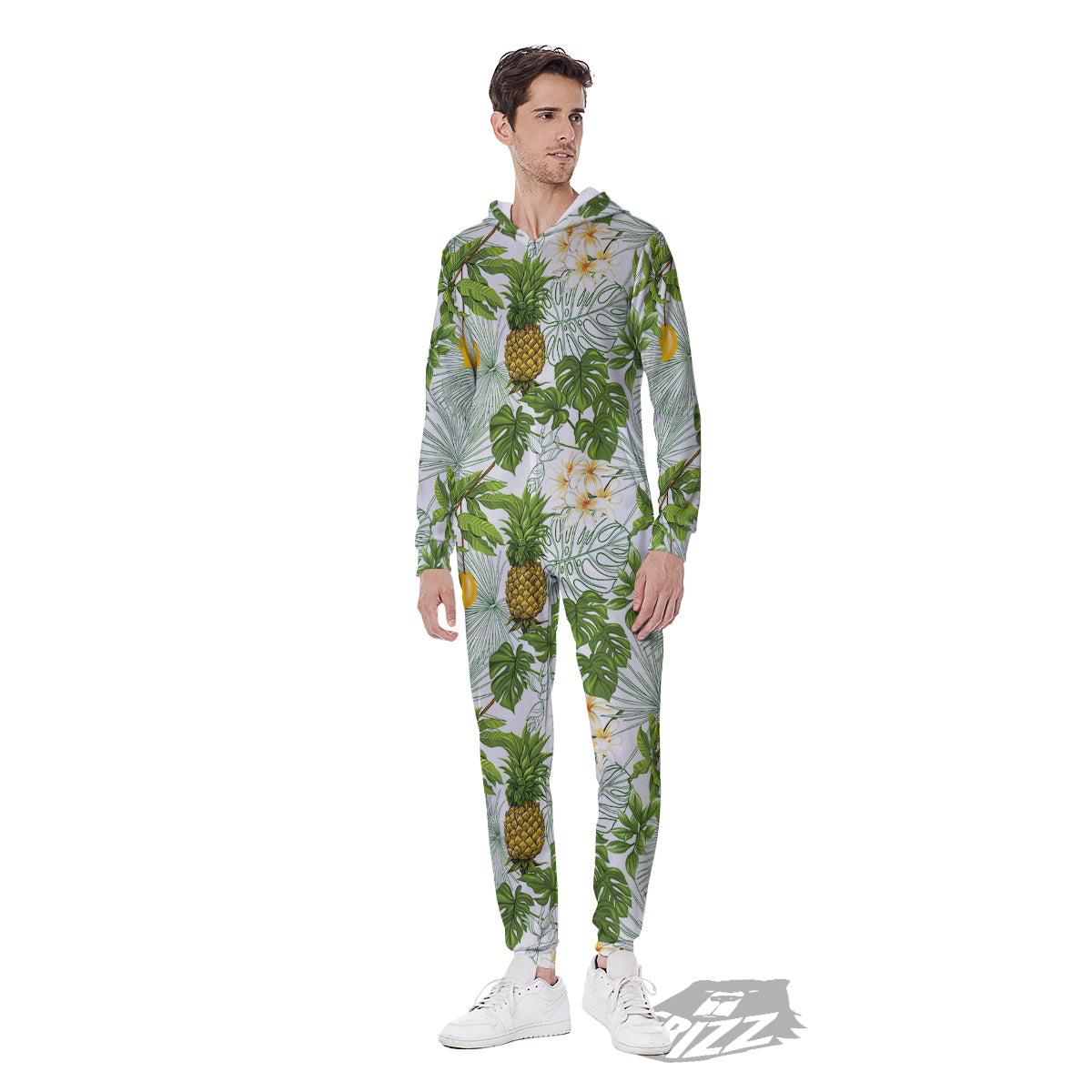 Pineapple Aloha White Print Pattern Men's Jumpsuit-grizzshop