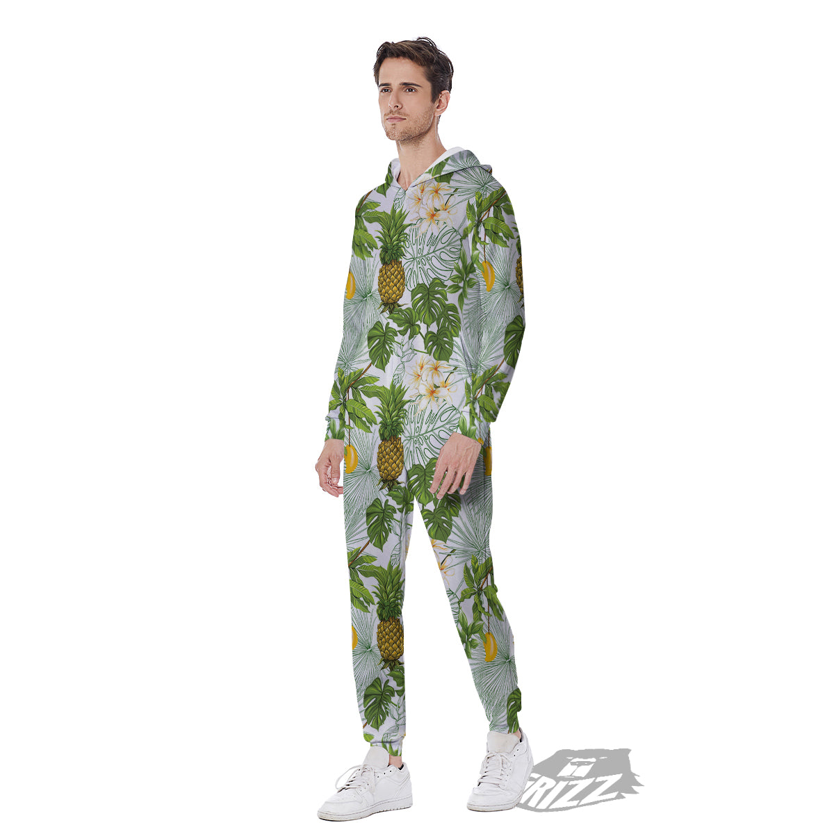 Pineapple Aloha White Print Pattern Men's Jumpsuit-grizzshop