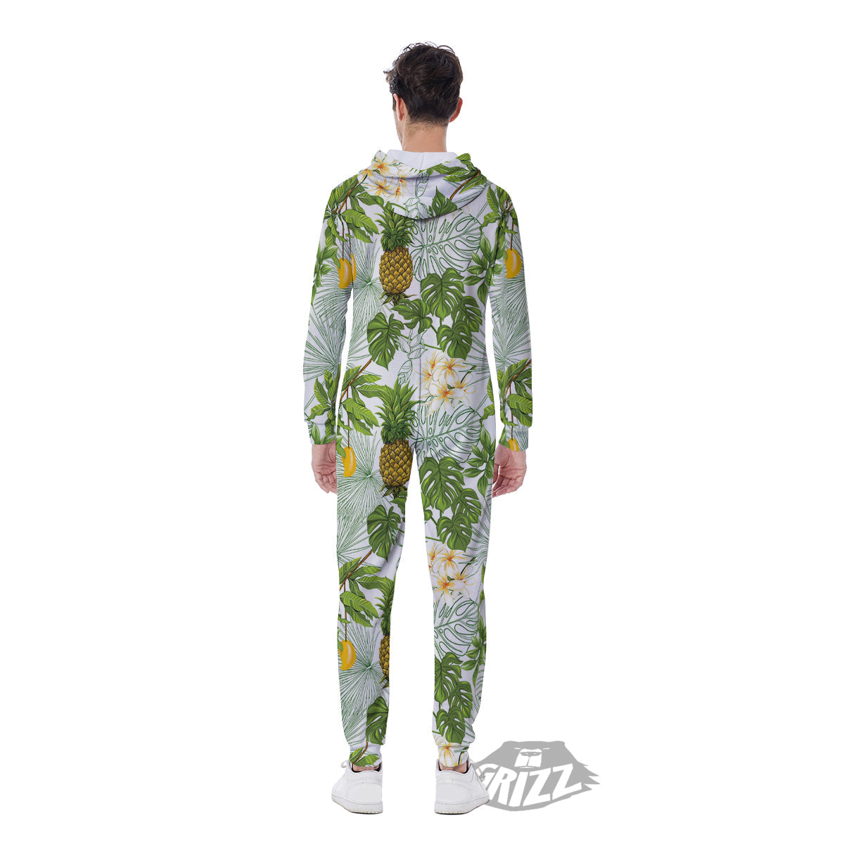 Pineapple Aloha White Print Pattern Men's Jumpsuit-grizzshop