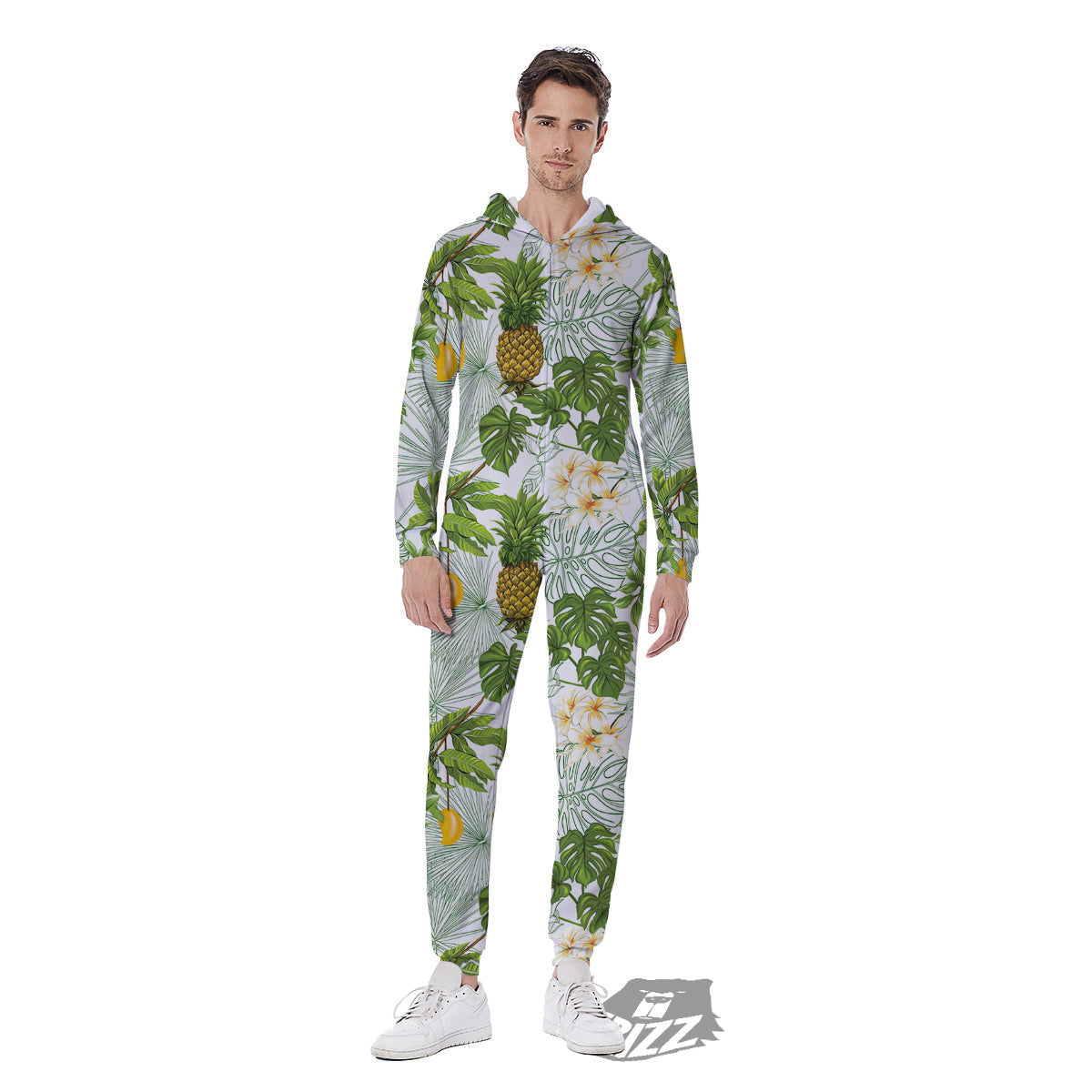Pineapple Aloha White Print Pattern Men's Jumpsuit-grizzshop
