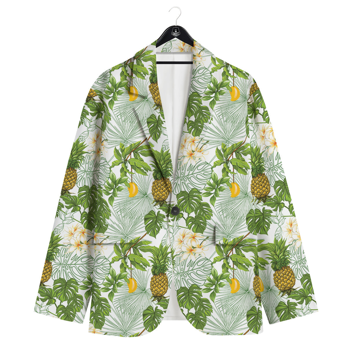 Pineapple Aloha White Print Pattern Men's Sport Coat-grizzshop
