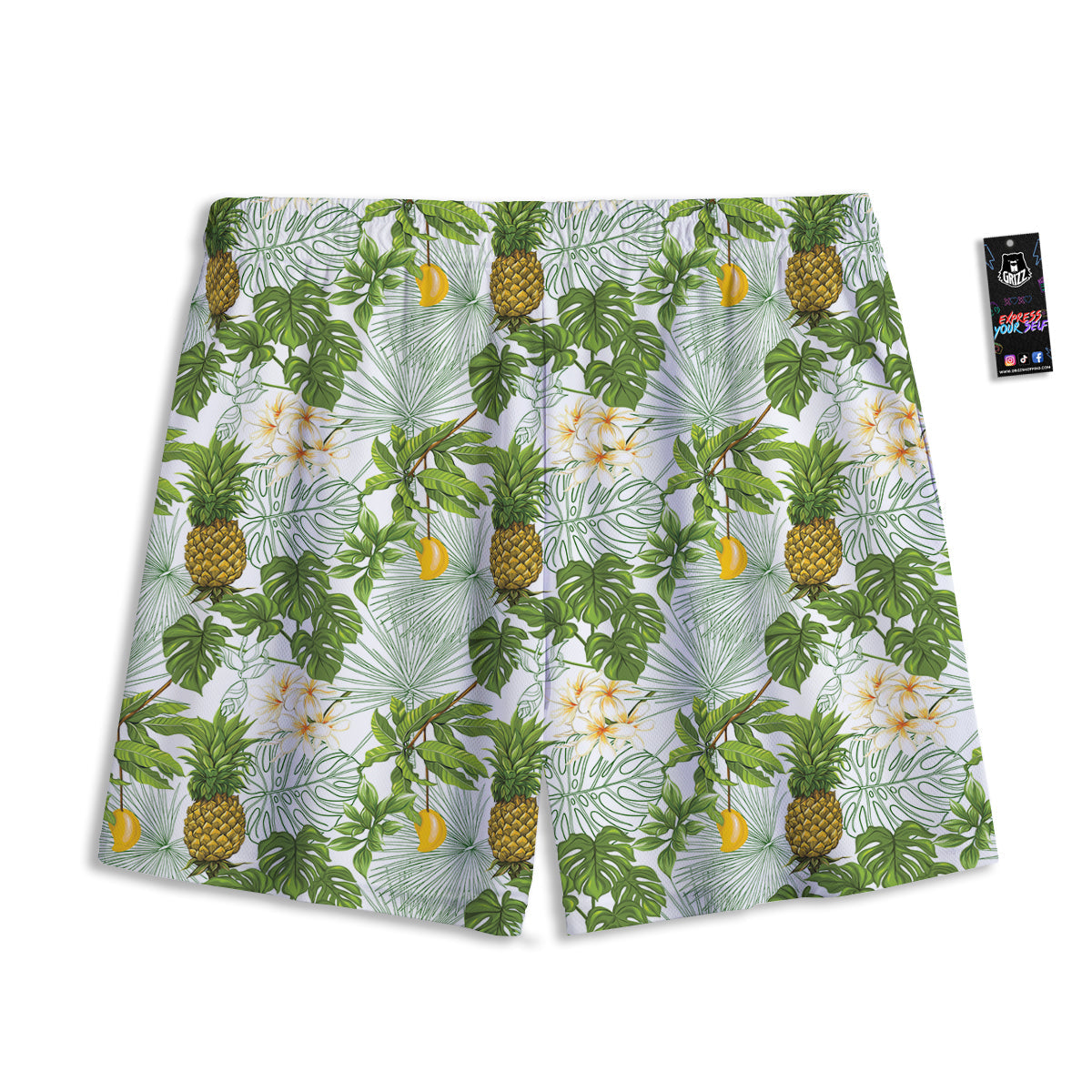 Pineapple Aloha White Print Pattern Mesh Shorts