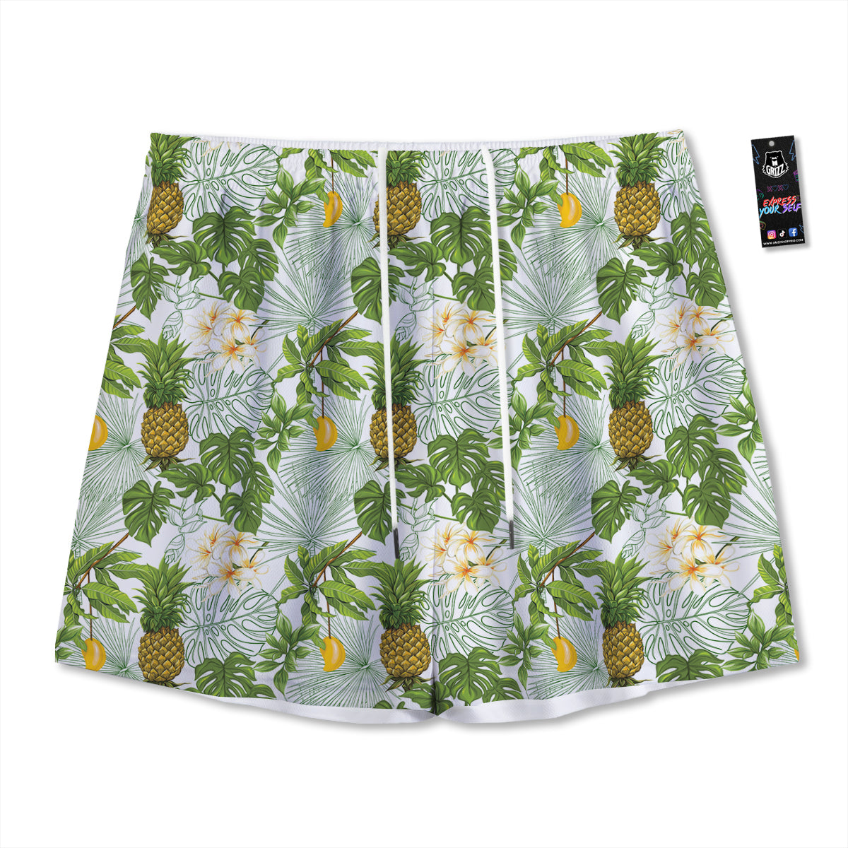 Pineapple Aloha White Print Pattern Mesh Shorts