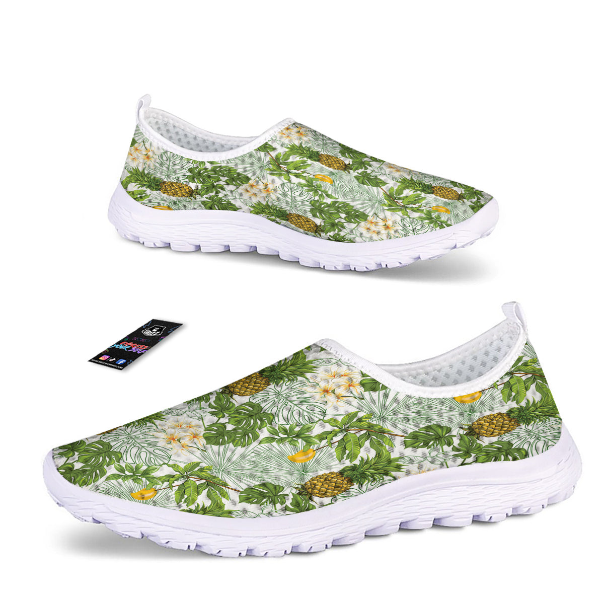 Pineapple Aloha White Print Pattern Nurse Shoes-grizzshop