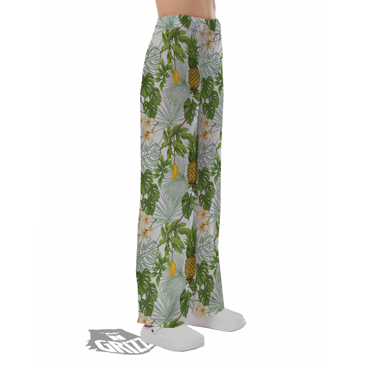 Pineapple Aloha White Print Pattern Pajama Pants-grizzshop