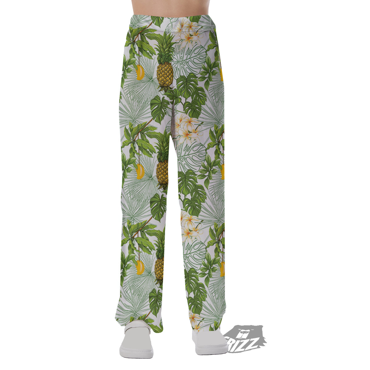 Pineapple Aloha White Print Pattern Pajama Pants-grizzshop