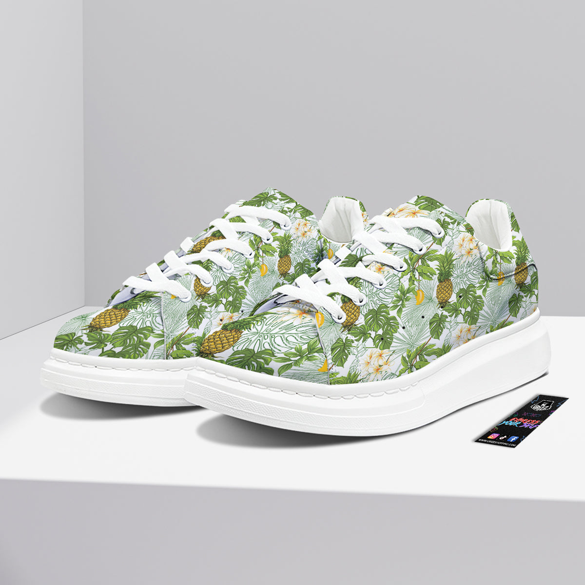 Pineapple Aloha White Print Pattern Platform Shoes-grizzshop