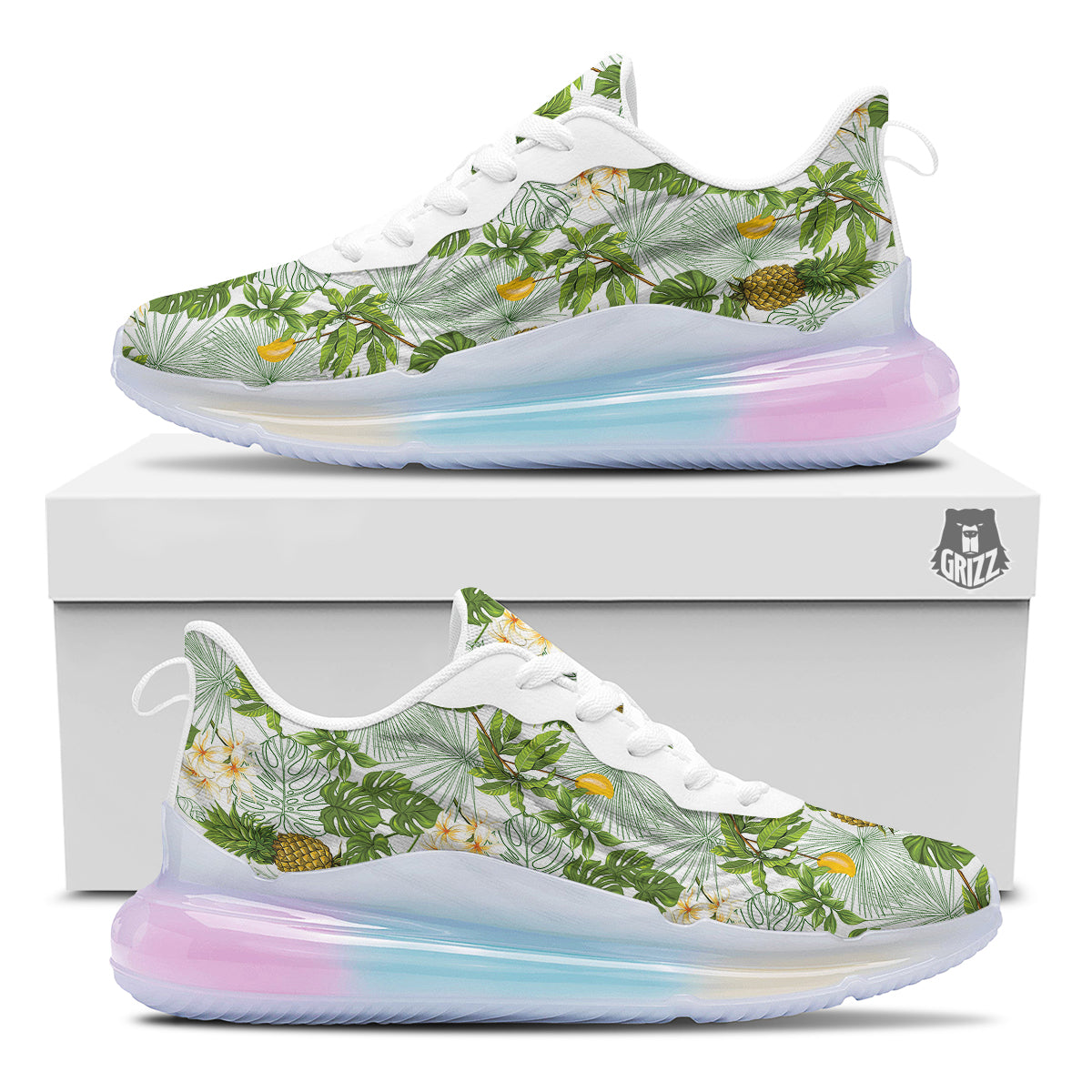 Pineapple Aloha White Print Pattern Running Sneakers-grizzshop