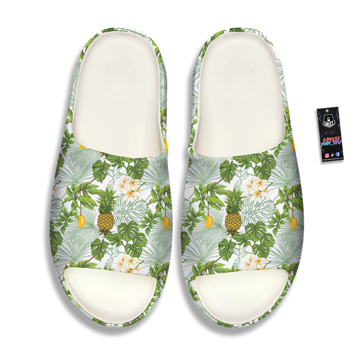 Pineapple Aloha White Print Pattern Sandals-grizzshop