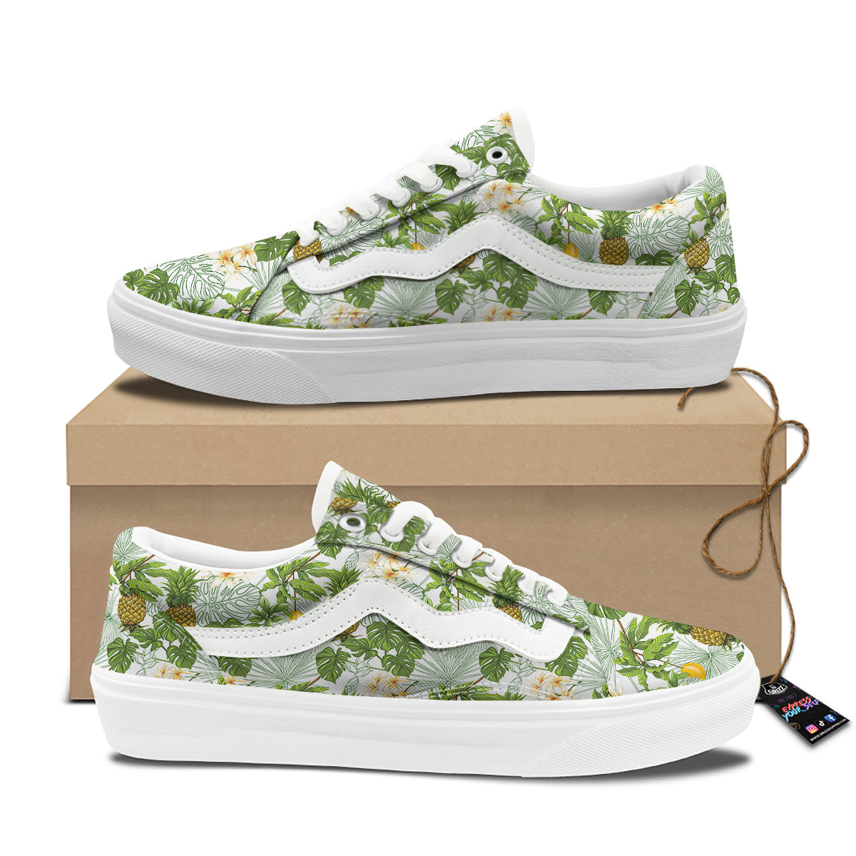 Pineapple Aloha White Print Pattern Skate Shoes-grizzshop
