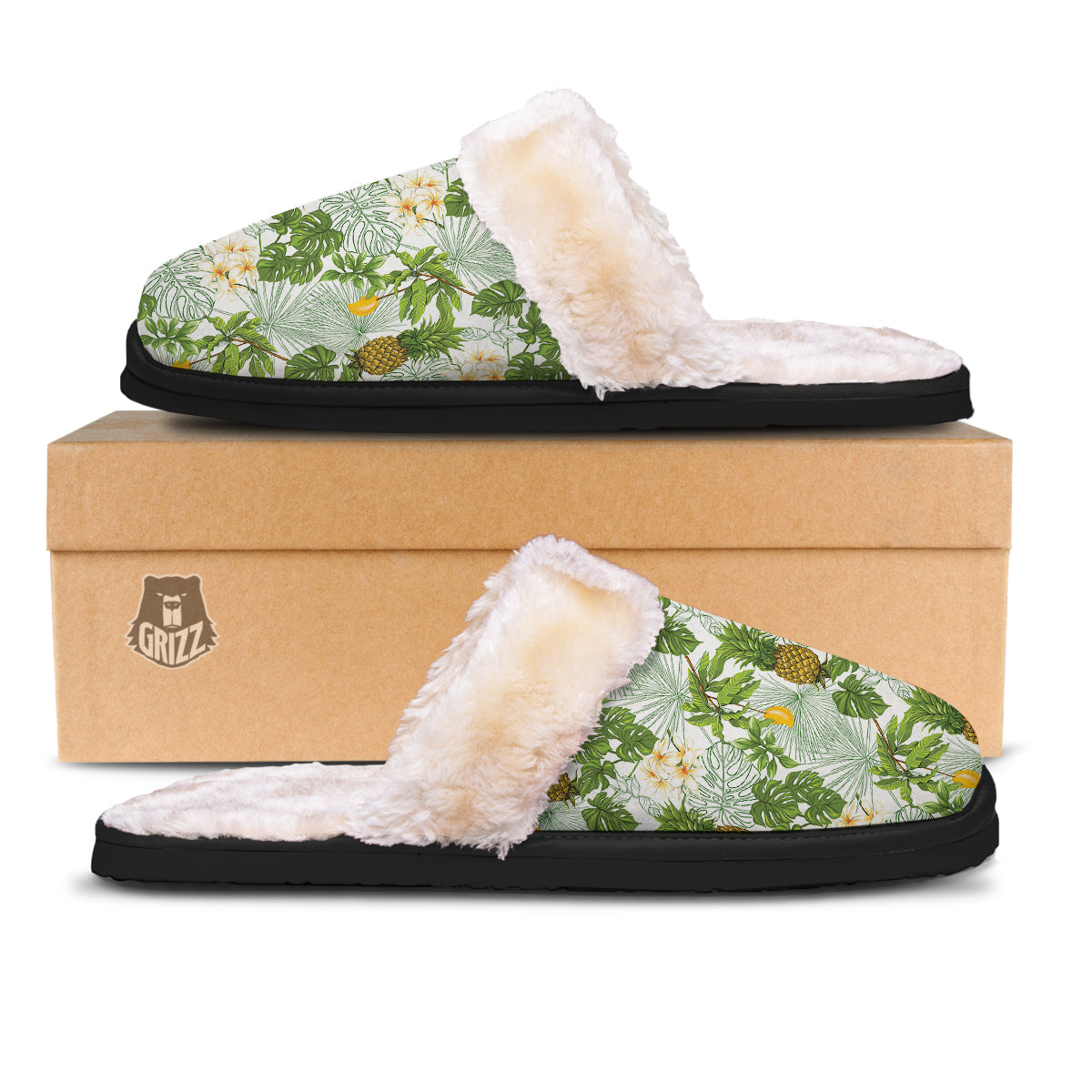 Pineapple Aloha White Print Pattern Slippers-grizzshop
