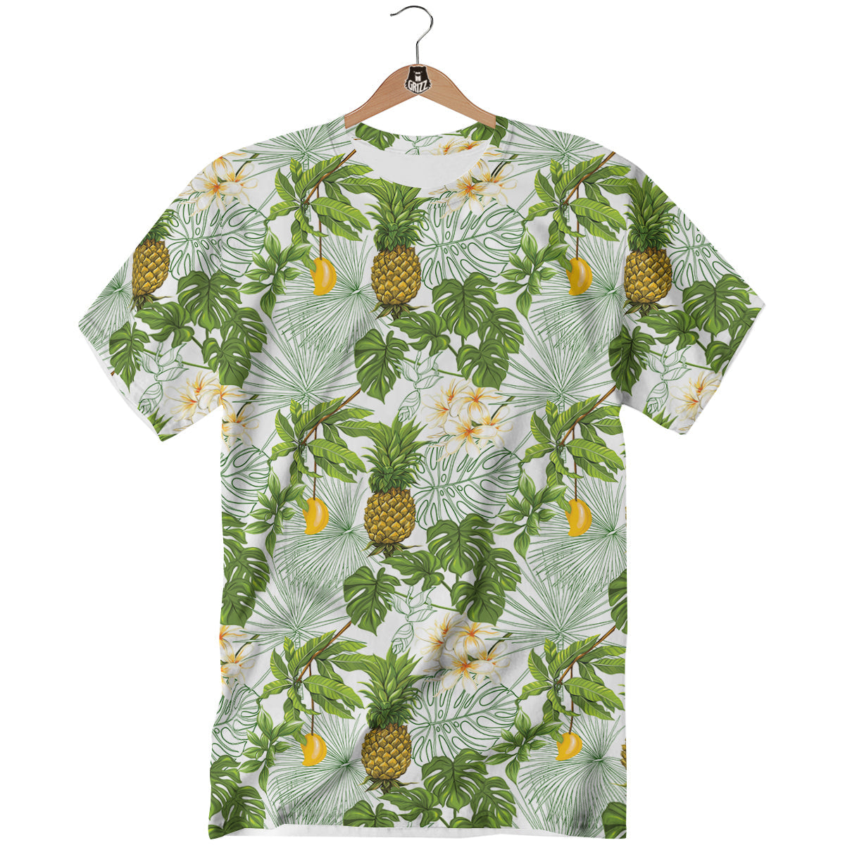 Pineapple Aloha White Print Pattern T-Shirt-grizzshop